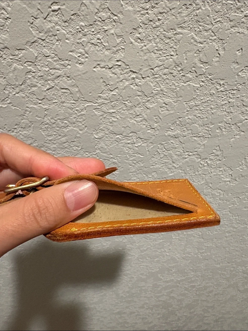 Louis Vuitton Tan Leather Luggage Tag with Gold Buckle